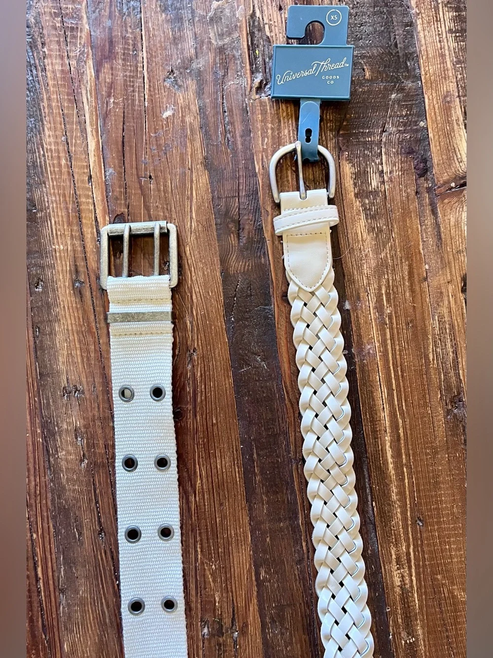 Women’s Cream/White Braided and Double Eyelet Belts - Set of 2  Sz XS NWT